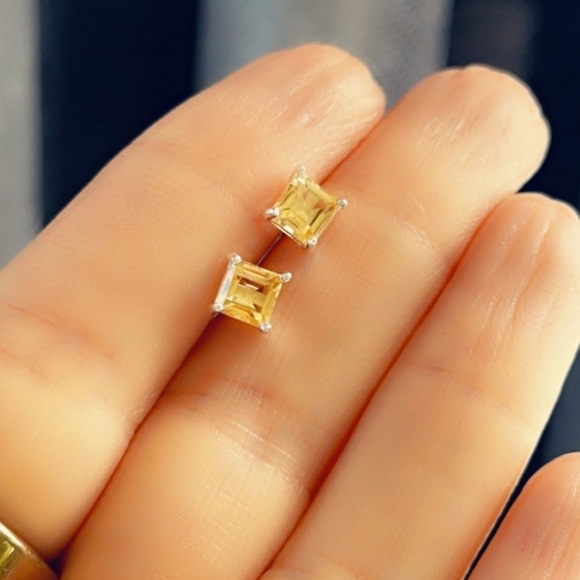 Dainty Citrine Earrings – Genuine 925 Sterling Silver, Hypoallergenic Gift - Picture 7 of 11